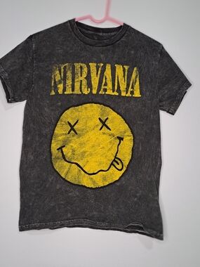 Nirvana T Shirt Happy Face Smile Licensed Men's XL Black Rock Merchandise Tee